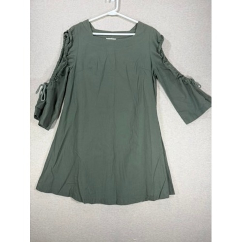 Easel Tunic Dress Womens Small Olive Green Excellent Cold Shoulder‎ Ruched Boho